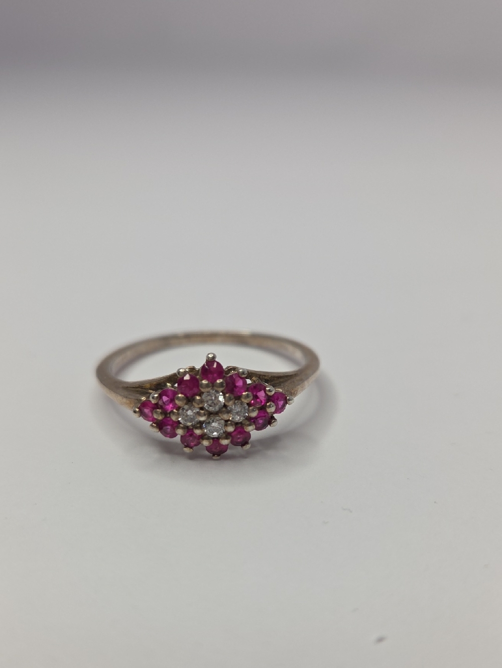 Vintage Sterling Silver Ruby CZ Ring: Diamond Halo, Size 11